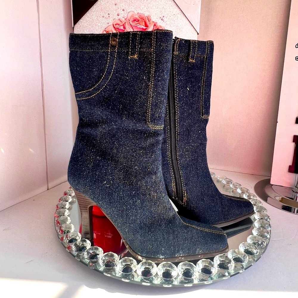 Rouge glitter blue denim boots women’s size  6
